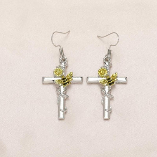 Sunflower Bee Cross Earrings Birthday Gift