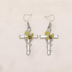 Sunflower Bee Cross Earrings Birthday Gift