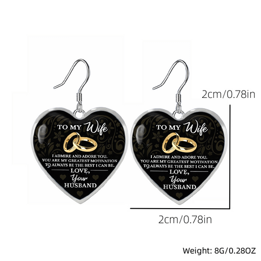 To My Wife Glass Pendant Earrings Necklace Set