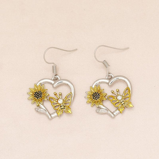Sunflower Butterfly Love Heart Earrings for Women & Girls - Birthday & Christmas