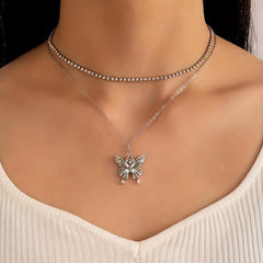 Butterfly Heart Diamond Layered Necklace Set