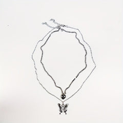 Butterfly Heart Diamond Layered Necklace Set