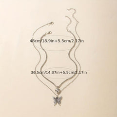Butterfly Heart Diamond Layered Necklace Set