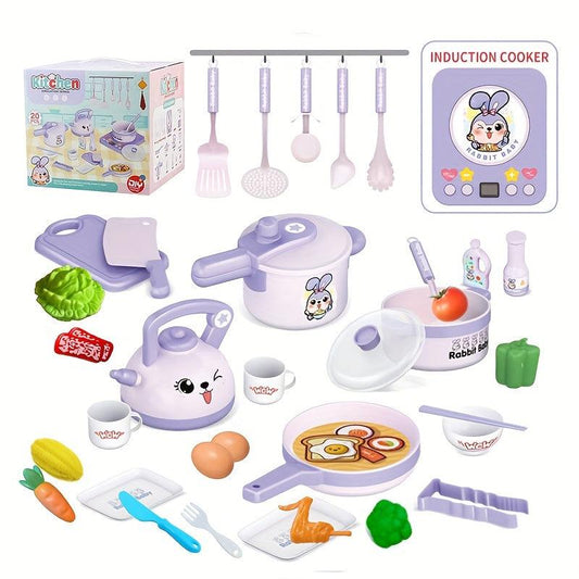 Purple Rabbit Play Kitchen Toy Set with Magnetic Furnace