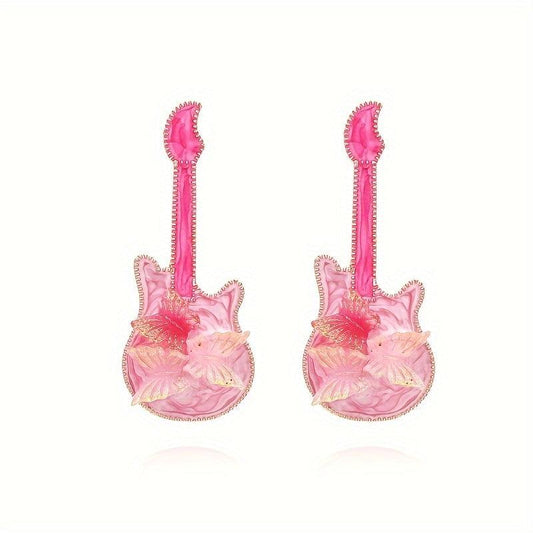 Pink Bohemian Butterfly Guitar Y2K Earrings