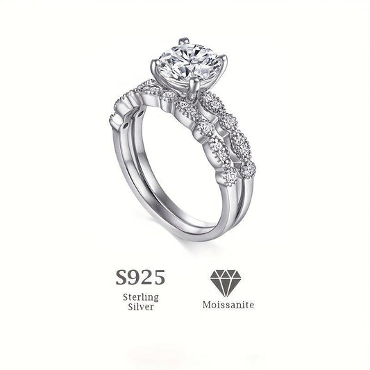 2PCS Moissanite Engagement & Wedding Rings Set For Women, Eternity Promise Ring
