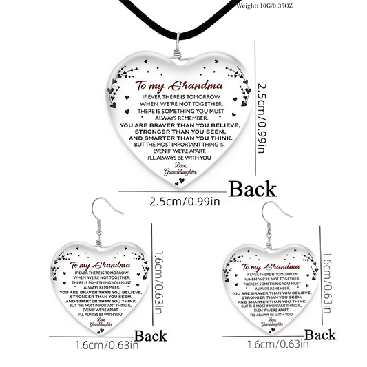 Girls Eagles Heart Glass Pendant Necklace Earrings Set