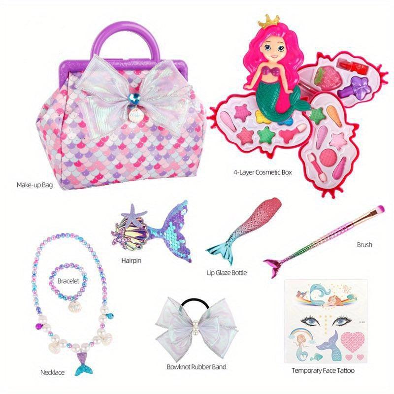 Mermaid Girls Princess Dress Up Jewelry Box Beauty Makeup Set