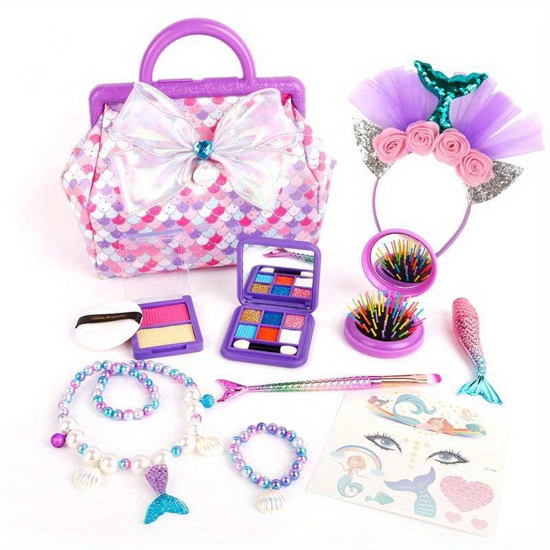 Mermaid Girls Princess Dress Up Jewelry Box Beauty Makeup Set