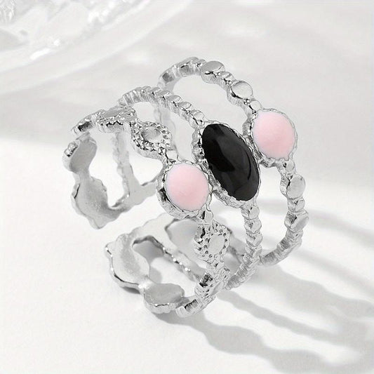 Steel Art Open Ring Pink Purple Stainless Steel Romantic Ring