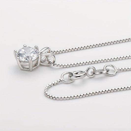 Classic 6-Prong Moissanite Necklace, Sterling Silver, Golden Plated Pendant