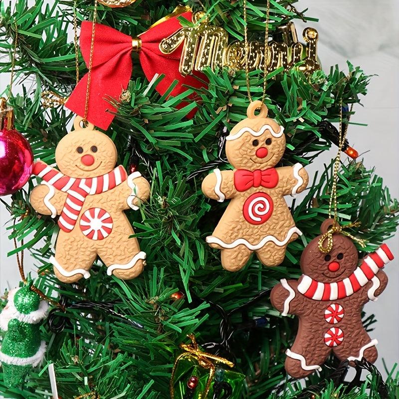 12 Gingerbread Man Hanging Ornaments for Christmas Tree Decor