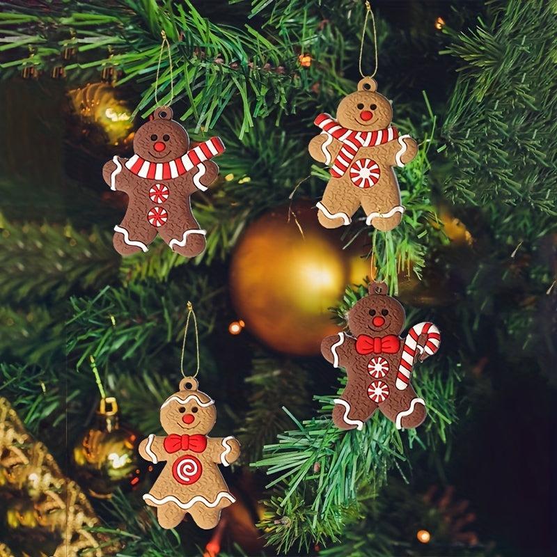 12 Gingerbread Man Hanging Ornaments for Christmas Tree Decor