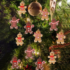 12 Gingerbread Man Hanging Ornaments for Christmas Tree Decor