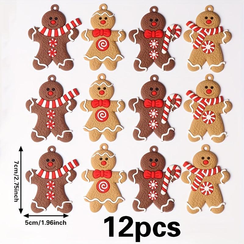 12 Gingerbread Man Hanging Ornaments for Christmas Tree Decor