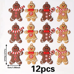 12 Gingerbread Man Hanging Ornaments for Christmas Tree Decor