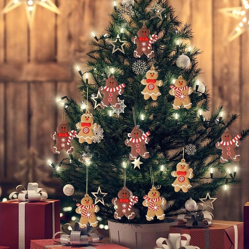 12 Gingerbread Man Hanging Ornaments for Christmas Tree Decor