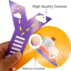 Transportation Happy Birthday Banner Car Bus Train Helicopter Photo Props