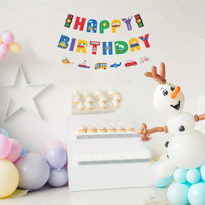 Transportation Happy Birthday Banner Car Bus Train Helicopter Photo Props