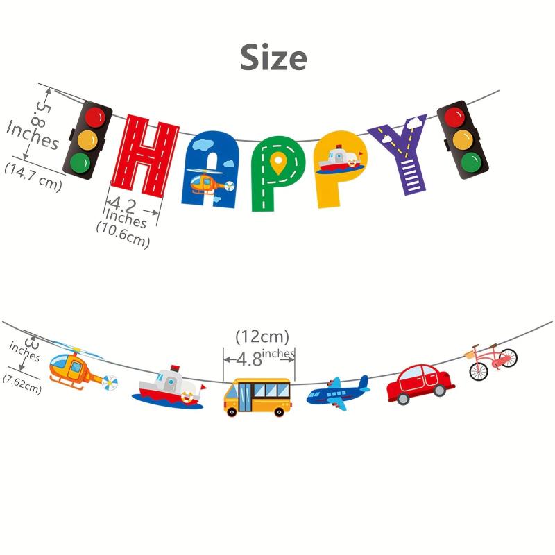 Transportation Happy Birthday Banner Car Bus Train Helicopter Photo Props