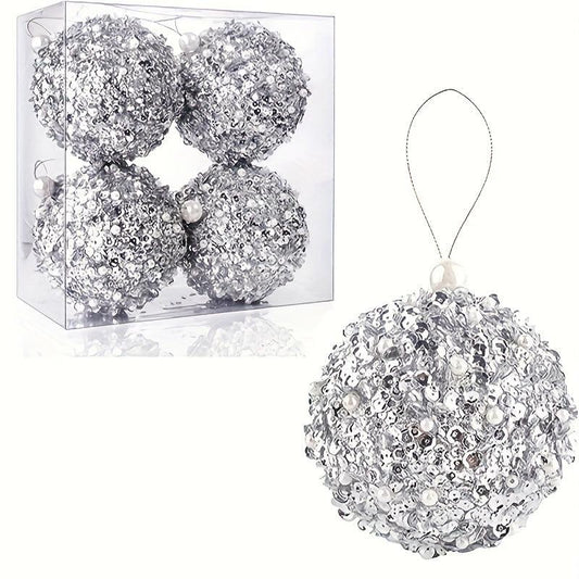 4pc Set Silver Shatterproof Christmas Ball Ornaments Xmas Decorations