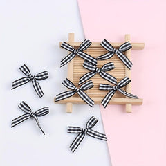 10pcs Plaid Hand-knotted Mini Bows DIY Ribbon Accessories Bouquet Cake Gift