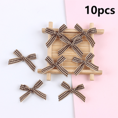 10pcs Plaid Hand-knotted Mini Bows DIY Ribbon Accessories Bouquet Cake Gift