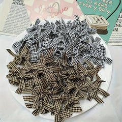 10pcs Plaid Hand-knotted Mini Bows DIY Ribbon Accessories Bouquet Cake Gift