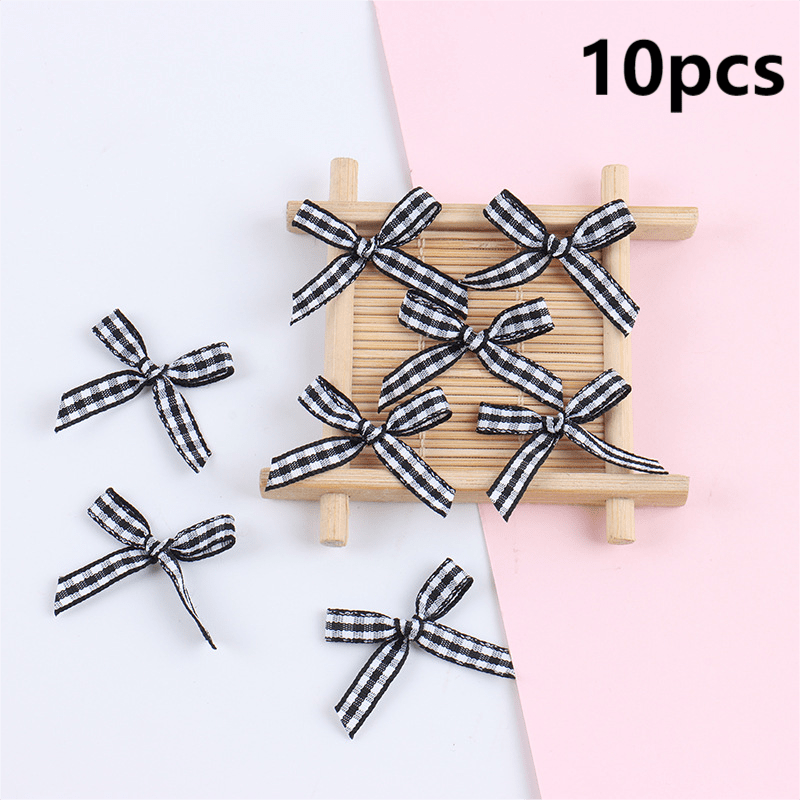 10pcs Plaid Hand-knotted Mini Bows DIY Ribbon Accessories Bouquet Cake Gift