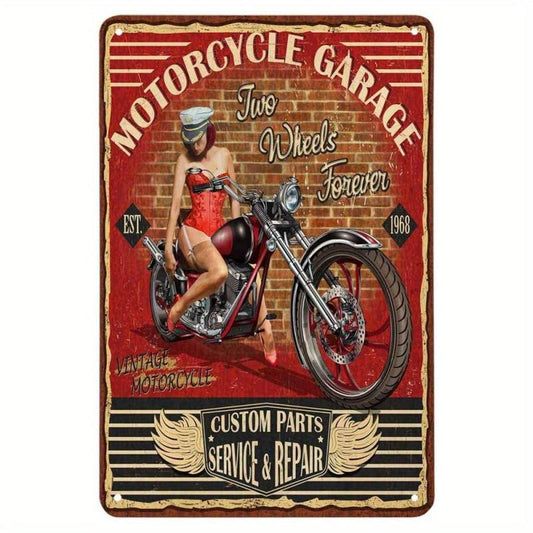 Pin Up Girl Motorcycle Tin Sign Hot Rod Garage 32 Rod Garage Poster Tin Signs
