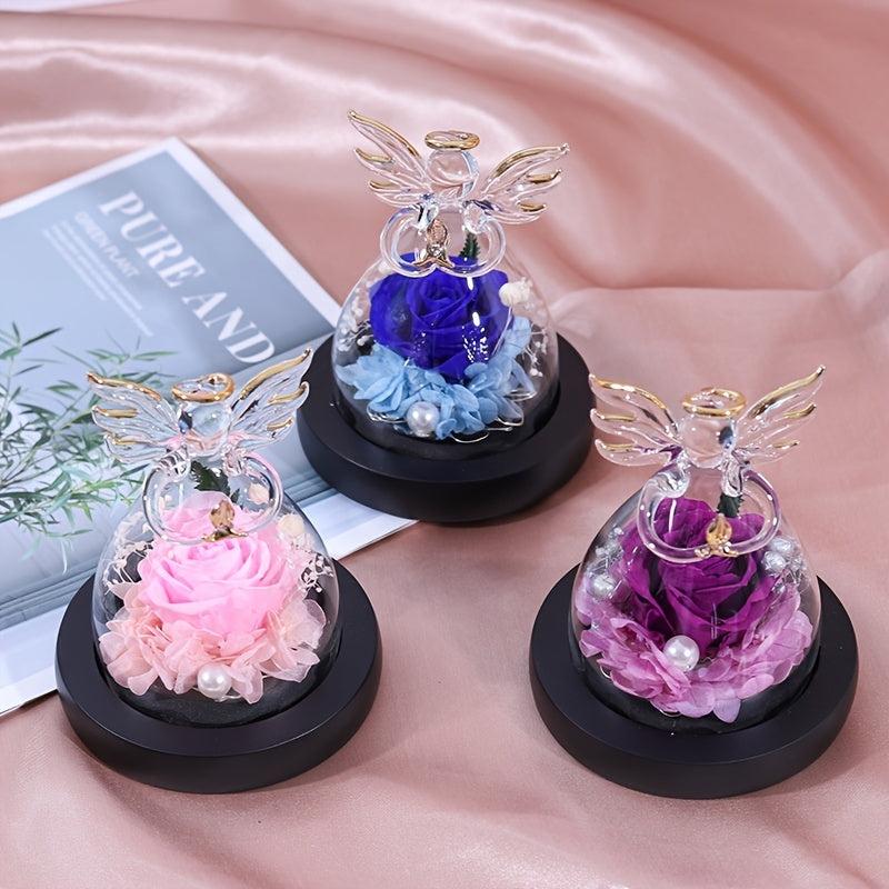 Angel Immortality Rose Glass Cover Gift for Mother's Day
