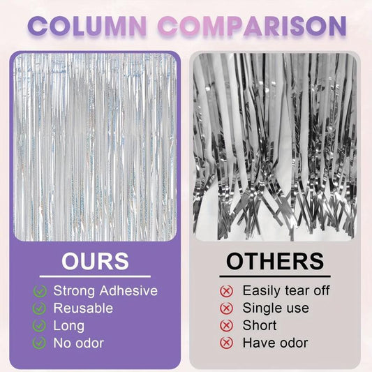 3 Pack Laser Silvery Foil Fringe Backdrop Curtains for Parties