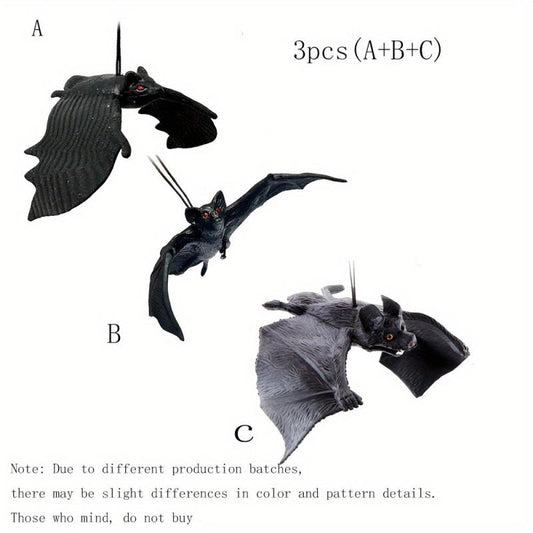 3pcs Halloween Spooky Bat Toy Rubber Bat Pendants