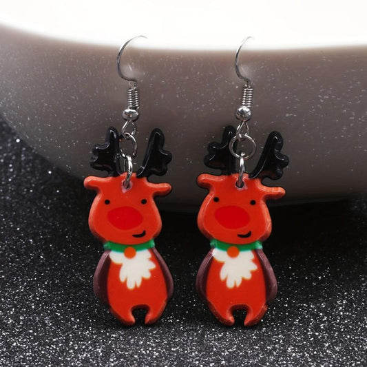 Christmas Elk Dangle Earrings For Women Cartoon Drop Earrings