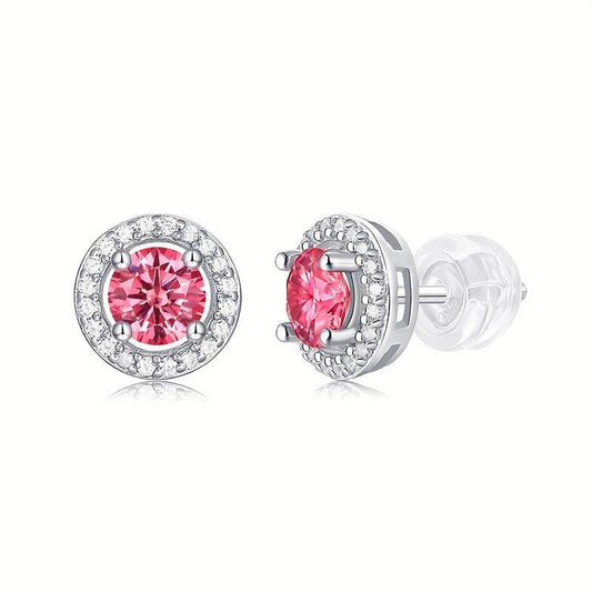 Pink Moissanite Stud Earrings Silver Women's Jewelry