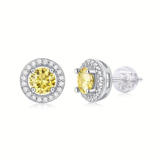 Moissanite Stud Earrings Silvery, Yellow Moissanite Jewelry
