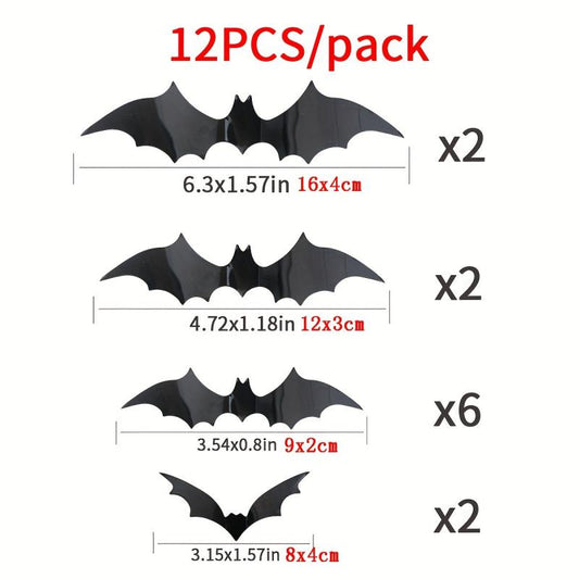 12pcs PVC Bats Wall Stickers Halloween Family Wall Decoration