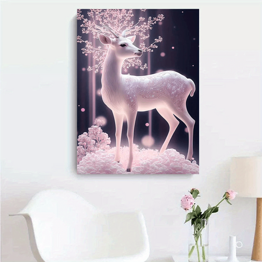 Pink Deer Wall Art for Living Room & Holidays