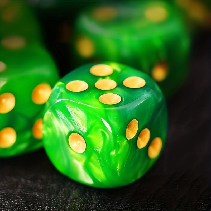 10pcs Green/Gold 16mm D6 Dice Set Board Game Toy