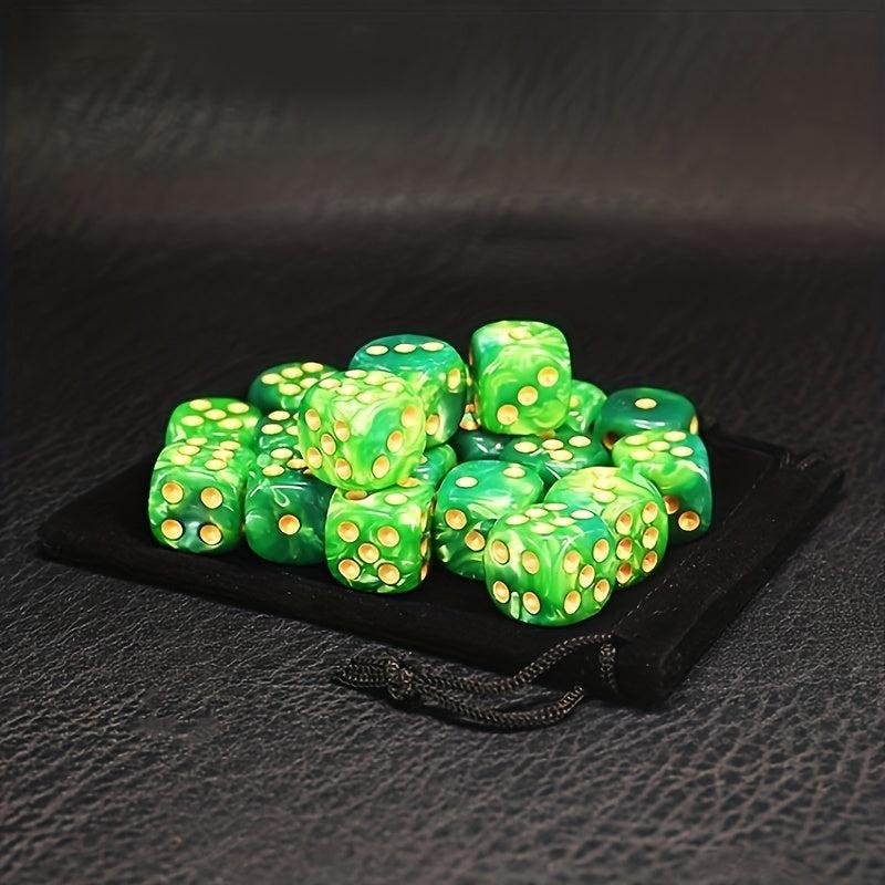 10pcs Green/Gold 16mm D6 Dice Set Board Game Toy