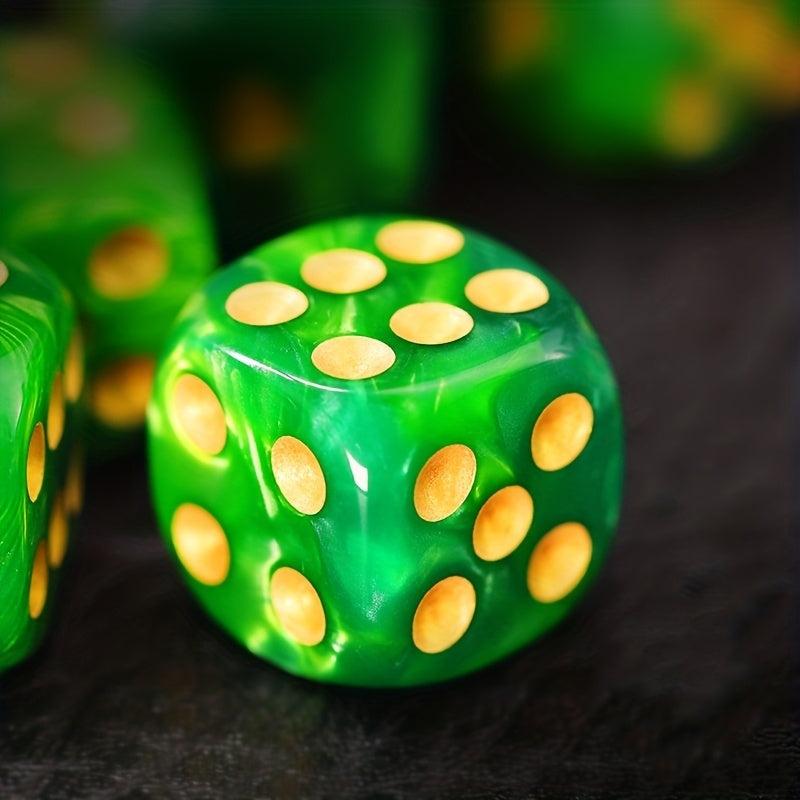 10pcs Green/Gold 16mm D6 Dice Set Board Game Toy