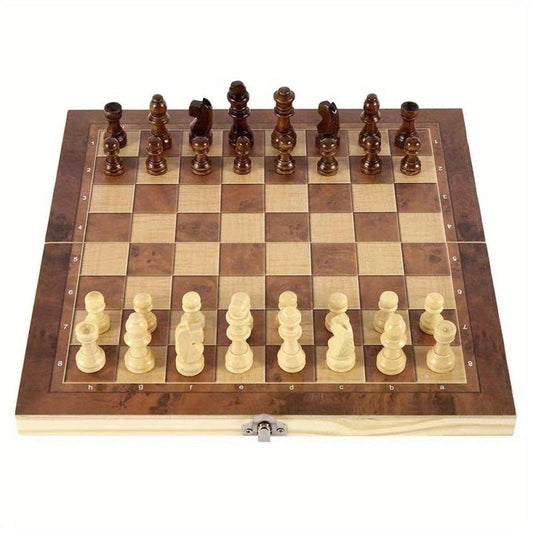 3-in-1 Portable Travel Chess Checker Backgammon Wooden Chess Set