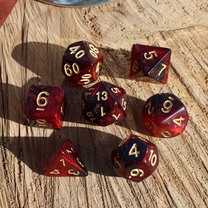 7pcs Red Starry Sky Dice Set for RPG Party Games
