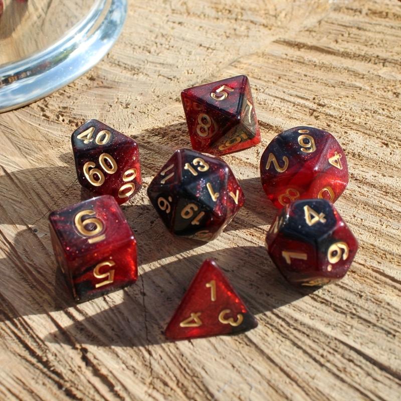 7pcs Red Starry Sky Dice Set for RPG Party Games