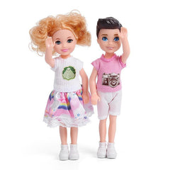 2pcs Mini Couple Dolls with Clothes and Shoes for Kids Birthday
