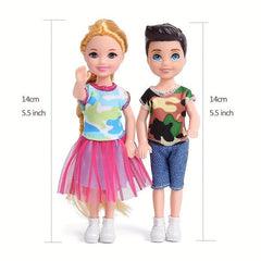 2pcs Mini Couple Dolls with Clothes and Shoes for Kids Birthday