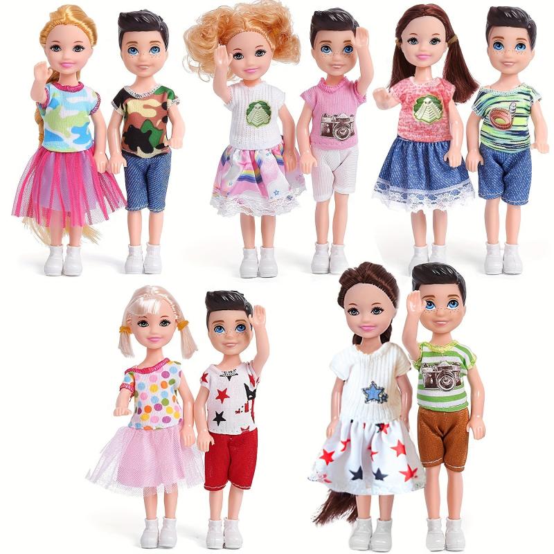 2pcs Mini Couple Dolls with Clothes and Shoes for Kids Birthday