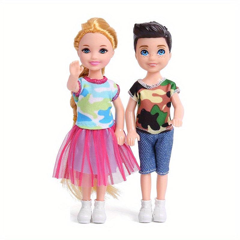 2pcs Mini Couple Dolls with Clothes and Shoes for Kids Birthday