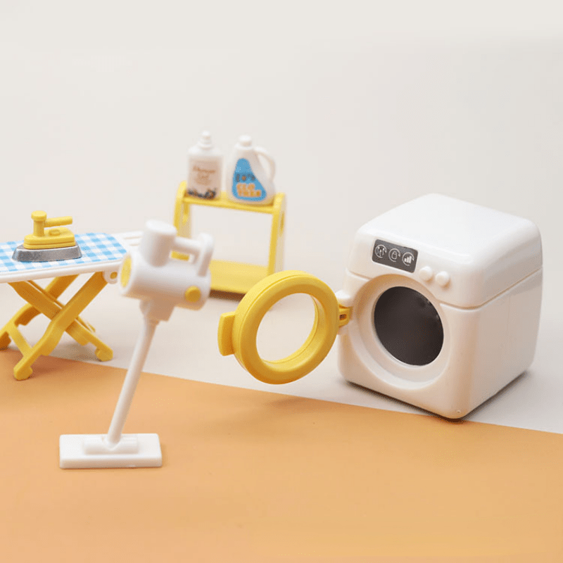 7pcs Mini Washing Machine Vacuum Laundry Room Set Toy