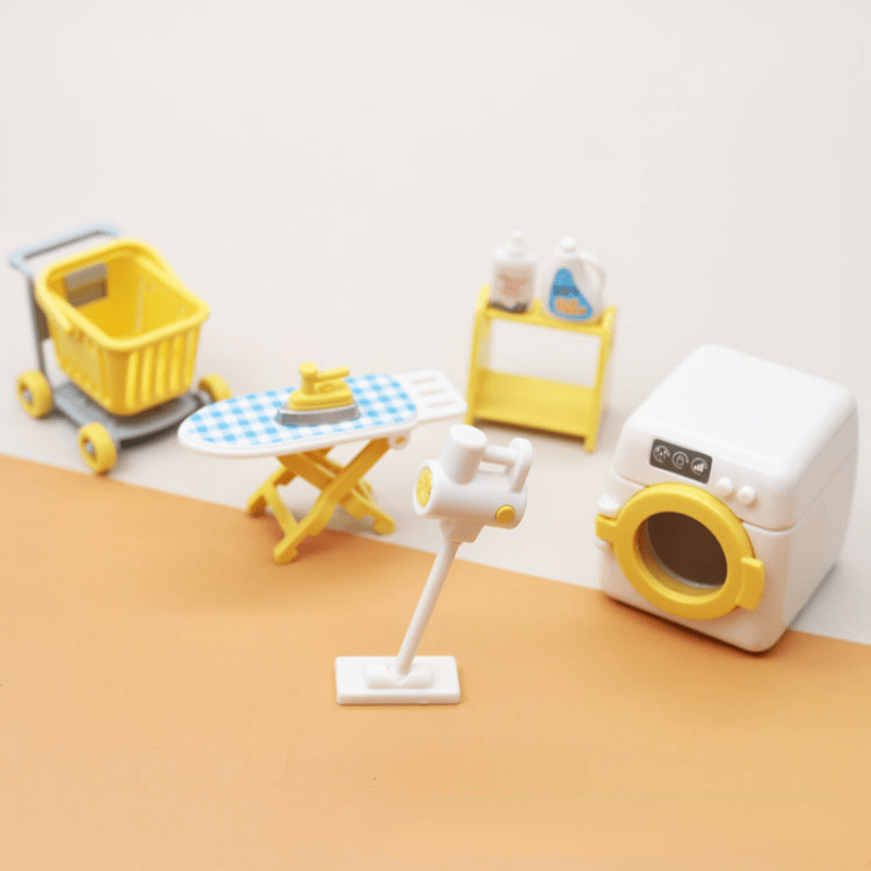 7pcs Mini Washing Machine Vacuum Laundry Room Set Toy